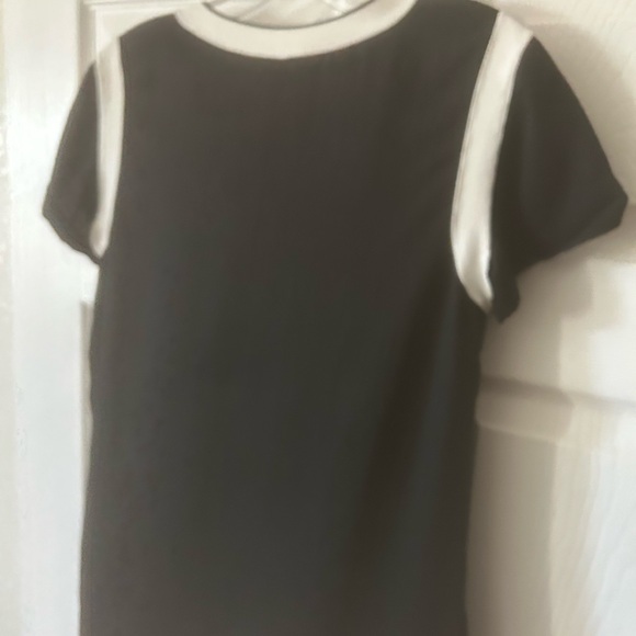 Rag and Bone XS Black Ivory Silk Rayon Tee with Side Slit Knit Trim - Picture 5 of 11